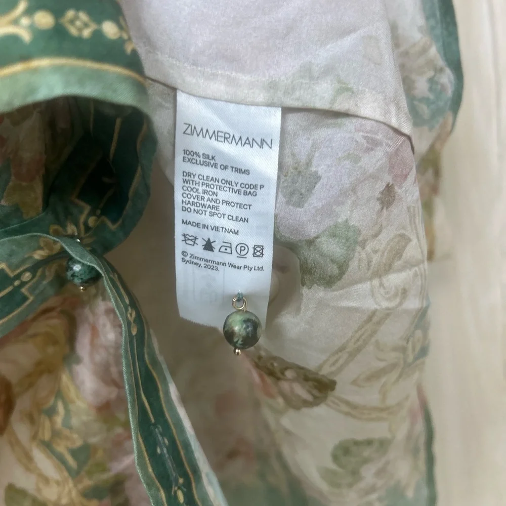 Zimmermann August Floral Silk Shirt Sleeve Shirt in Khaki Floral AU 3 - Picture 7 of 9